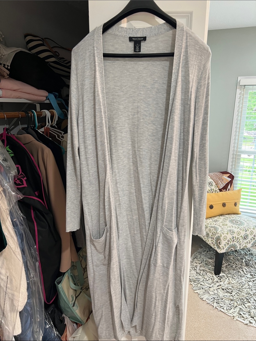 White House Black Market Light Gray Open-Front Long Cardigan